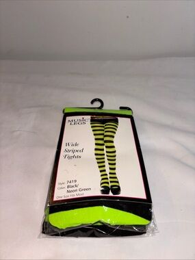 Music Legs Black & Neon Green Wide Striped Hosiery
